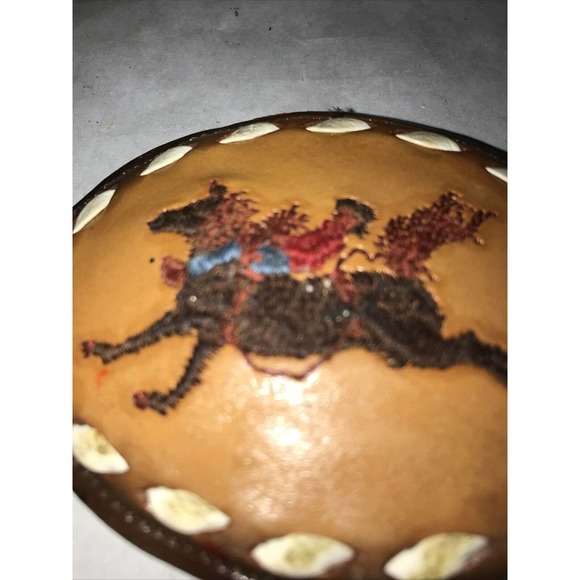Nocono Leather Belt Buckle Embroidered Bucking Bronco - Picture 3 of 3